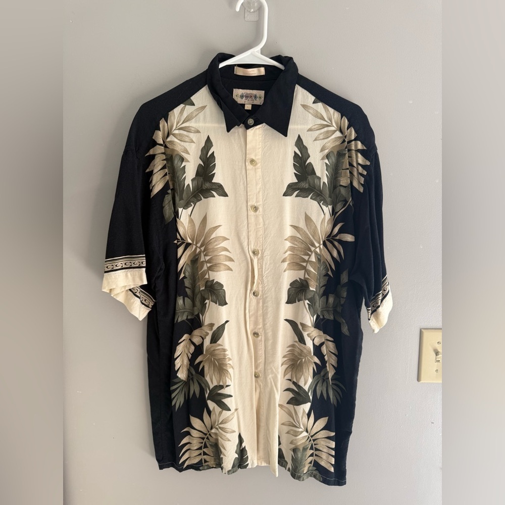 Campia Moda Hawaiian Palm Leaf Button Up Short Sleeve Shirt Mens SZ L Resortwear